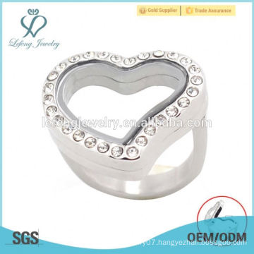 Special design heart rings,stainless steel glass memory floating lockets rings jewelry